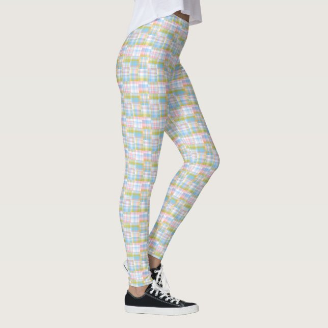 Leggings Estilo de patchwork pastel preppy de cuadros escoc (Derecha)