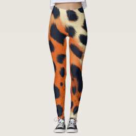 Leggings Estilo de patrón de leopardo negro y naranja de an