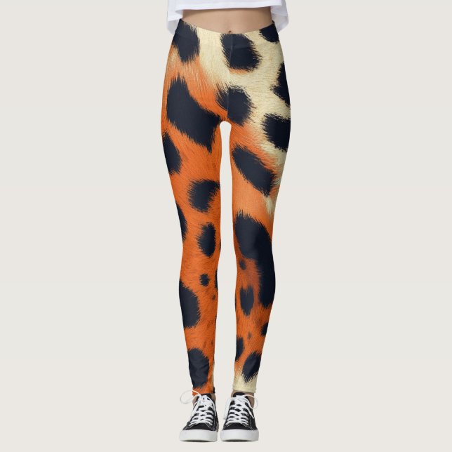 Leggings Estilo de patrón de leopardo negro y naranja de an (Anverso)