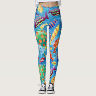 Leggings Estilo Divertido Patrón de Peces Tropicales