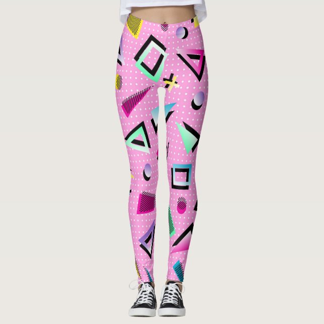 Leggings Estilo Geométrico Retro Rosa de los años 80 (Anverso)