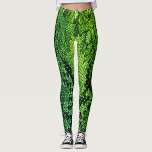 Leggings Estilo legging. de la piel de serpiente verde