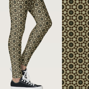 Leggings Estilo marrón y beige con patrón geométrico