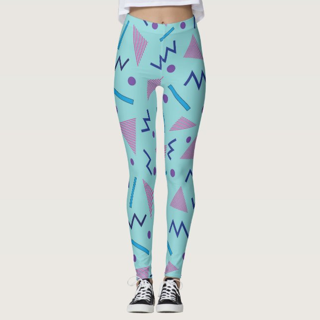 Leggings Estilo Memphis de los años 80 azul geométrico (Anverso)