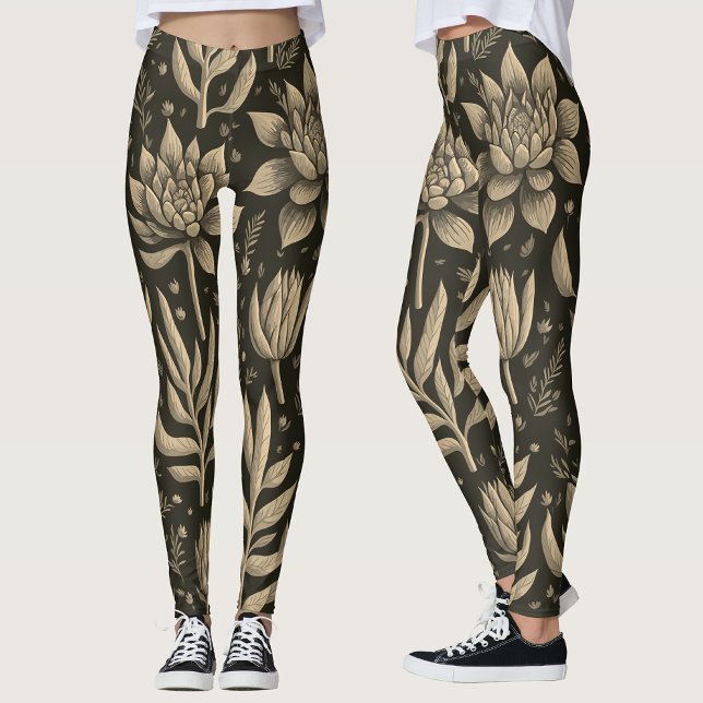 Leggings Estilo monocromo boho patrón floral de suculentas  (Subido por el creador)