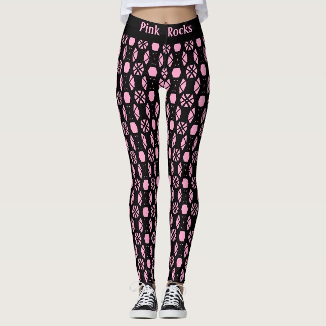 Leggings Estilo Patrón Abstracto Negro y Rosa (Anverso)