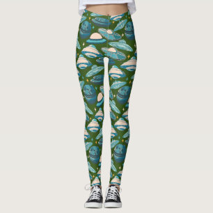 Leggings Estilo retro de patrón OVNI. D Green BG