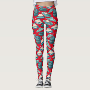 Leggings Estilo retro de patrón OVNI. Red BG