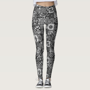 Leggings Estilo Retro Patrón Blanco y Negro de los 70s Pers
