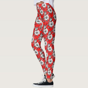 Leggings Estilo Rojo De Moda De Mariposa En Patrón De Flor