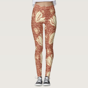 Leggings Estilo William Morris Patrón Floral de Lirio Rojo