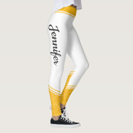 Leggings Estiloso blanco amarillo floral franjas blancas y