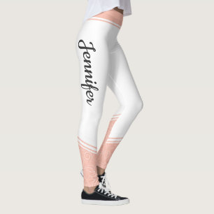 Leggings Estiloso blanco y rosa franjas y nombre florales b