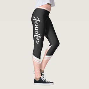 Leggings Estiloso nombre y franjas florales blancas negras