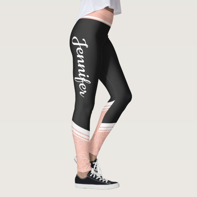 Leggings Estiloso nombre y franjas florales blancas negras  (Derecha)