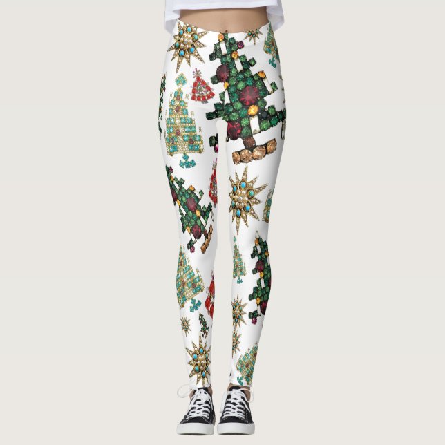 Leggings Estiloso patrón de joyas de árbol de Navidad de co (Anverso)