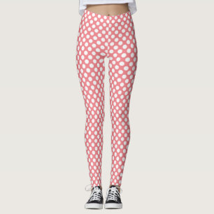 Leggings Estiloso patrón de puntos de polka blanco en rosa 