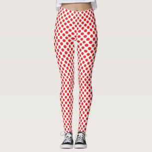 Leggings Estiloso patrón de puntos de polka rojo sobre blan