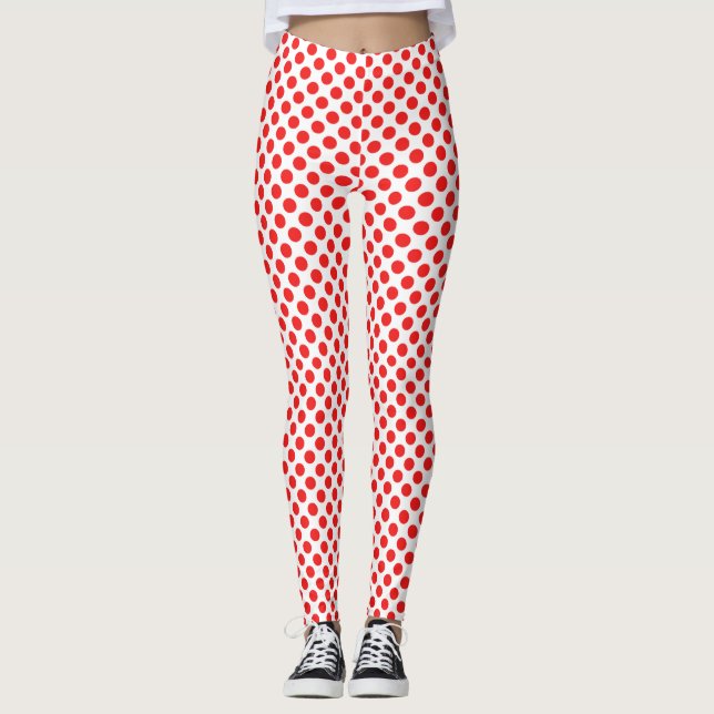 Leggings Estiloso patrón de puntos de polka rojo sobre blan (Anverso)