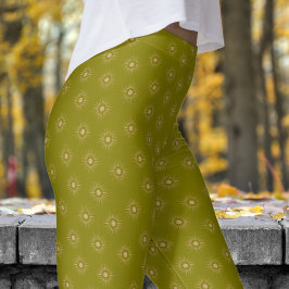 Leggings Estiloso patrón de ráfaga de sol verde oliva