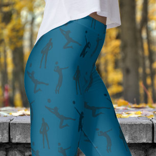 Leggings Estiloso patrón de voleibol femenino azul oceánico