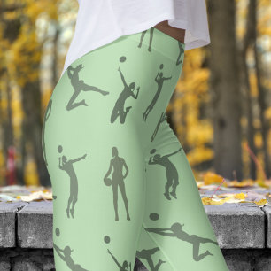 Leggings Estiloso patrón de voleibol femenino verde