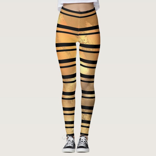 Leggings Estiloso rayas de purpurina negro y dorado (Anverso)