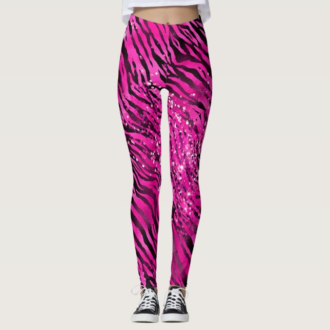 Leggings Estiloso tigre rosa y negro con Purpurina (Anverso)
