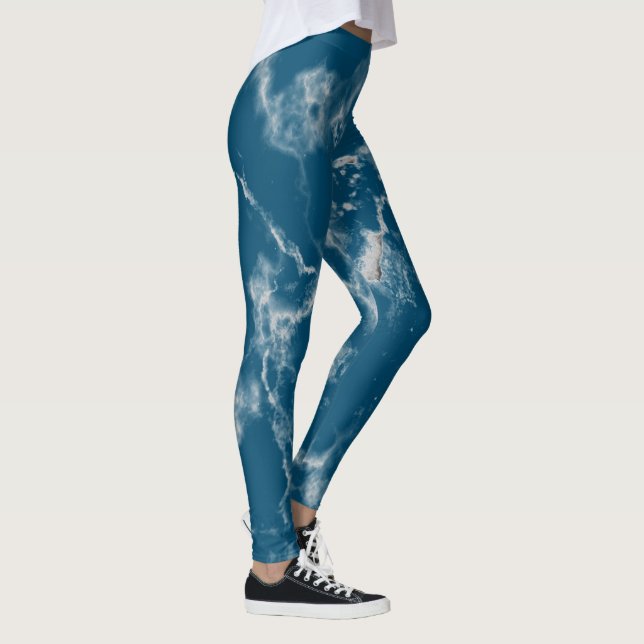 Leggings Estilosos motivos azules de mármol blanco de Aqua (Derecha)