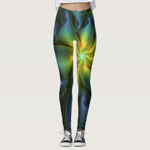 Leggings Estrella abstracta, brillante arte azul verde dora