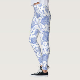 Leggings Estrella azul del blanco floral blanco azul de