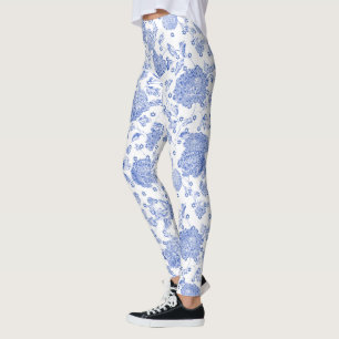 Leggings Estrella azul del blanco floral blanco azul de