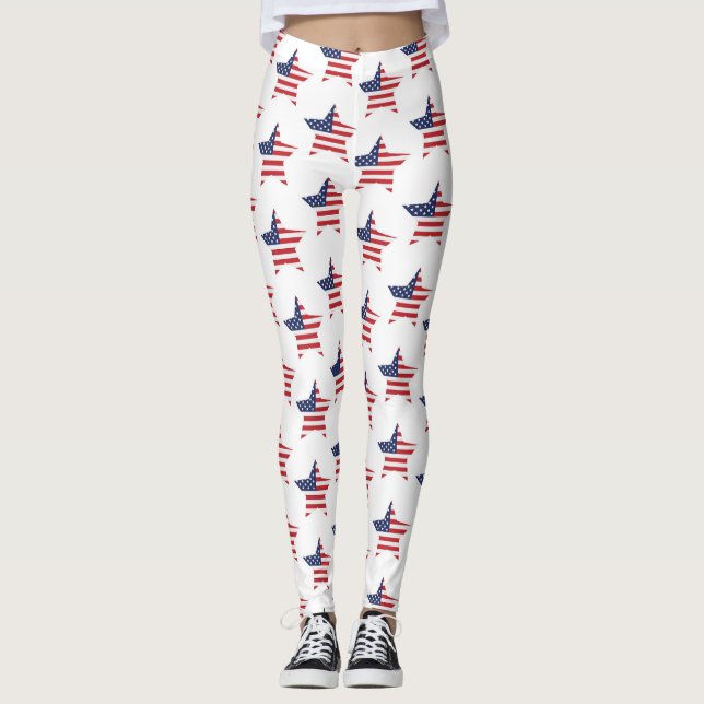 Leggings Estrella de bandera norteamericana azul rojo patri (Anverso)