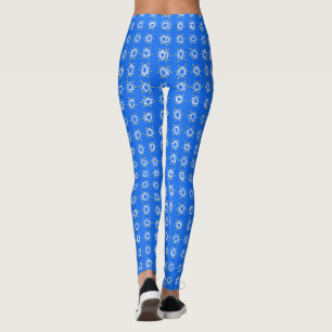 Leggings Estrella de David Hanukkah Pattern Blue White