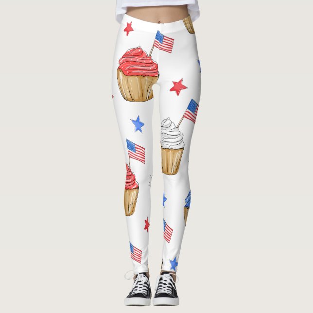 Leggings Estrella de la bandera del pastel azul rojo patrió (Anverso)