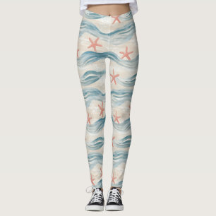 Leggings Estrella de mar costera sobre patrón de olas de ar