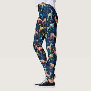 Leggings Estrella del bosque de navidad de ciervos colorido