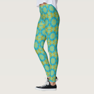 Leggings Estrella estilo boho en amarillo azul y oro viejo