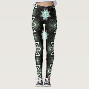 Leggings estrella-explosión azul de la pluma en negro