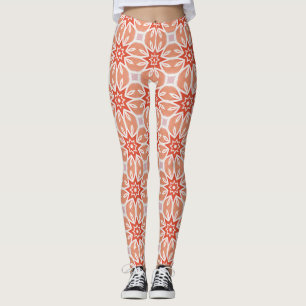 Leggings Estrella Explosiva de Coral y Melocotón Patrón Geo