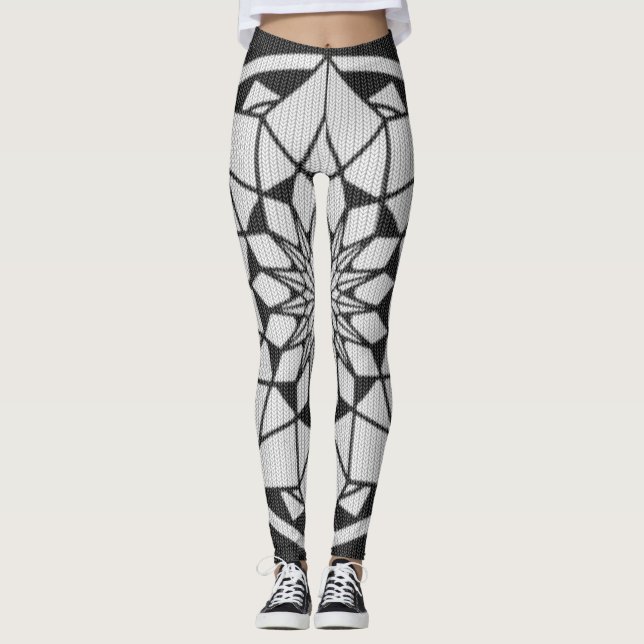 Leggings Estrella Mandala tejiendo negro y blanco (Anverso)
