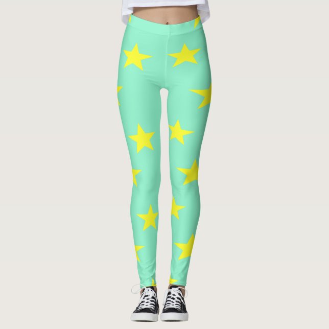 Leggings Estrellas amarillas en turquesa (Anverso)