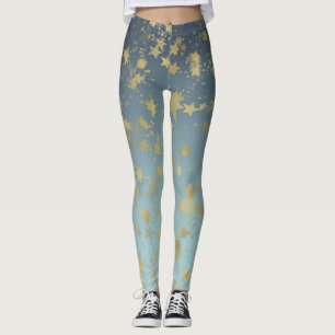 Leggings Estrellas Aqua Blue Gold Ombre