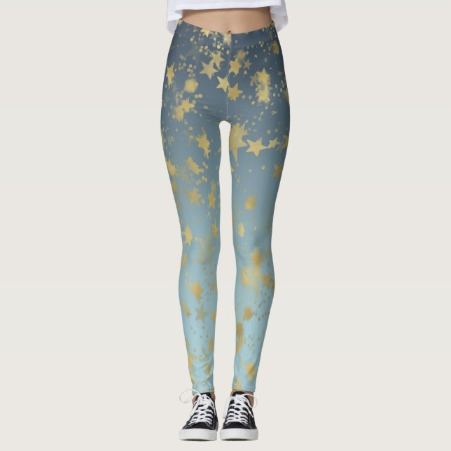 Leggings Estrellas Aqua Blue Gold Ombre (Anverso)