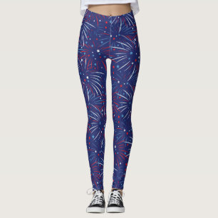 Leggings Estrellas azules blancas rojas de los fuegos