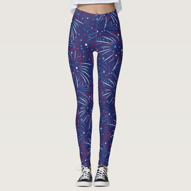 Leggings Estrellas azules blancas rojas de los fuegos (Anverso)