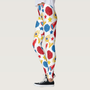 Leggings Estrellas Azules Rojas Amarillas Porras Pompones