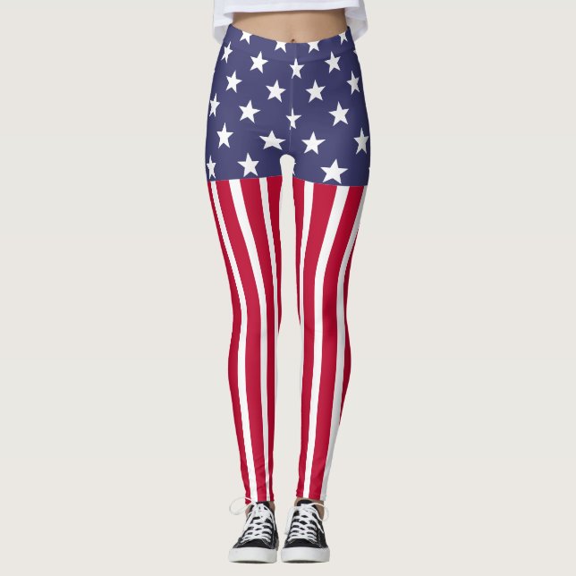 Leggings Estrellas azules rojas Banderas de Estados Unidos (Anverso)
