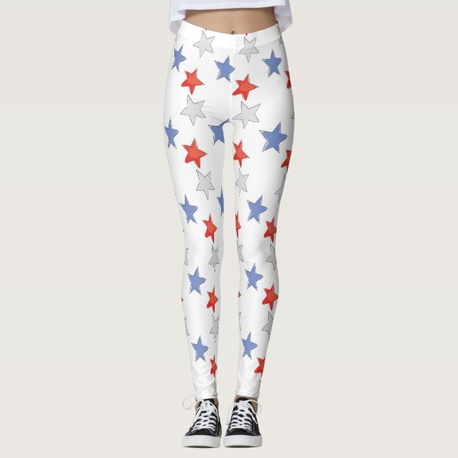 Leggings Estrellas azules rojas patrióticas (Anverso)