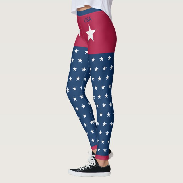 Leggings Estrellas blancas azul rojo Personalizable patriót (Izquierda)